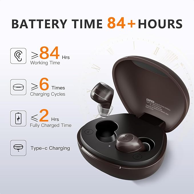 Edifier Bluetooth OTC Hearing Aids for Seniors, APP Control, Bluetooth In the ear Hearing Aids, Nearly Invisible Hearing Aid, Rechargable Comfort Design Wireless Music Phone Call (Brown) (H Brush)