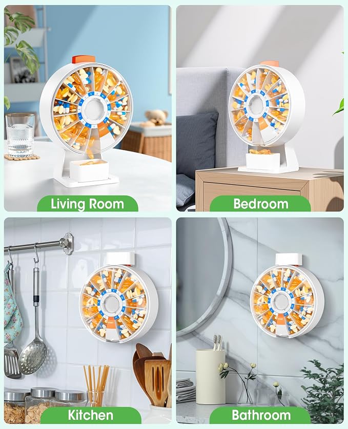 Daviky Daily Pill Dispenser, Large Capacity 14-Day Pill Organizer Box | Push Button Dispensing, Easy Open, Wall-Mounted or Standing, 14 Compartments, Senior-Friendly, for Medication & Vitamins