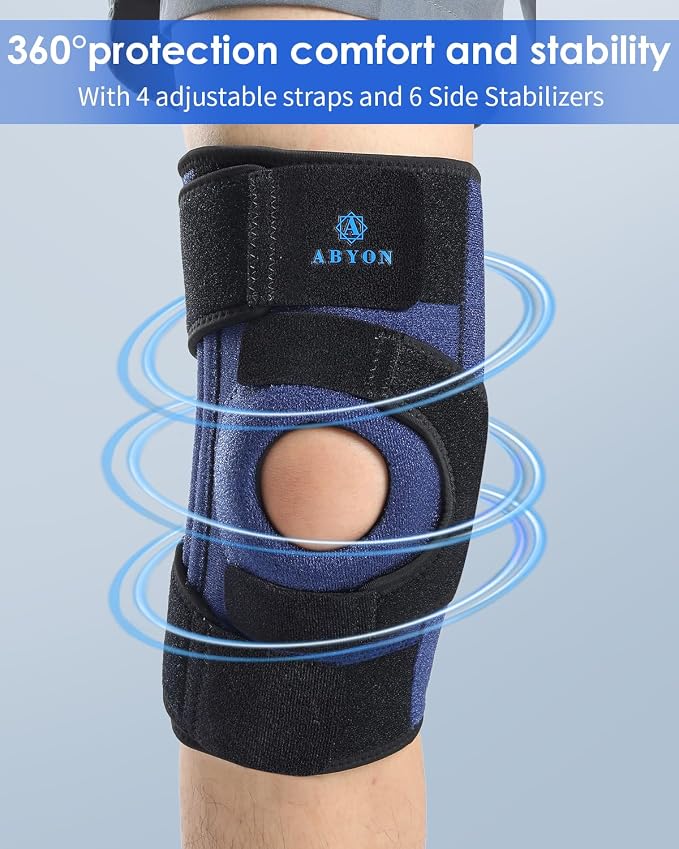 ABYON Knee Brace for Women & Men Meniscus Tear, ACL, Arthritis, Knee Support with Triple Side Stabilizers and Adjustable 360° Wraparound Strap for Maximum Knee Pain Support and Fast Recovery ( Black-Blue, L)