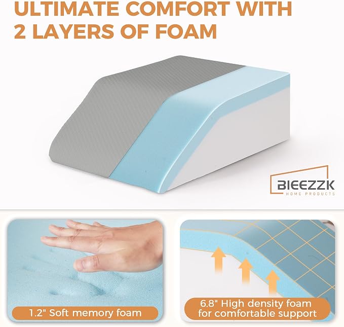BIEEZZK Leg Pillow Elevation Blood Circulation, Leg Elevating Pillows for After Surgery, Sleeping, Memory Foam Wedge Pillow for Legs Swelling, Foot Knee Pillow for Back Pain, 23.6×16.8×8in, Grey