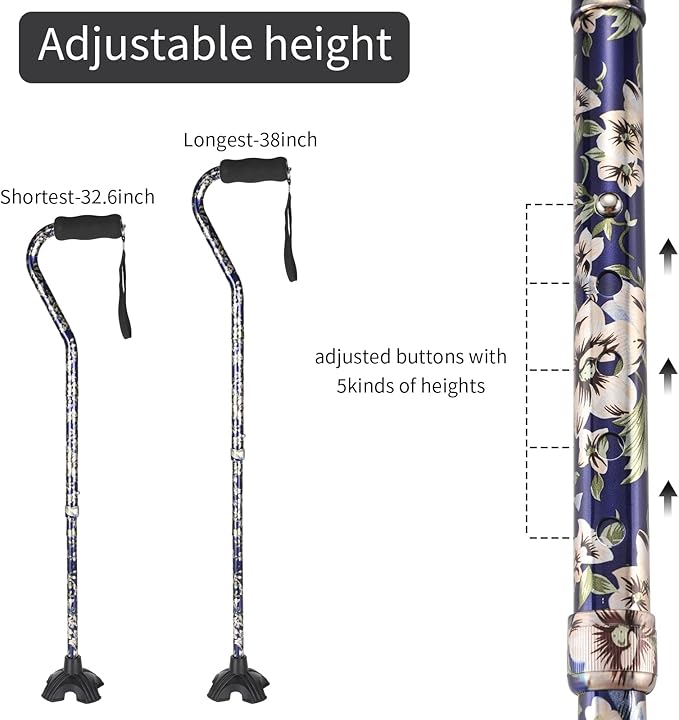 Elegant Walking Cane for Women, Foldable & Adjustable Cane for Seniors with Self-Standing Tip | Lightweight Mobility Aid for Stability & Balance Support