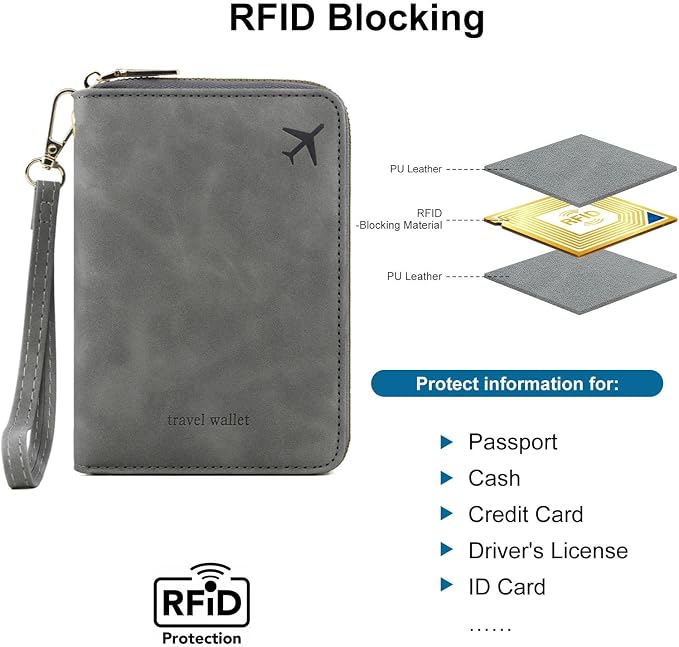 Family Passport Holder for Travel Women and Men RFID Blocking Passport Holder with Zipper Multi-functional Passport Wallet Passport Case Passport cover Travel Essentials