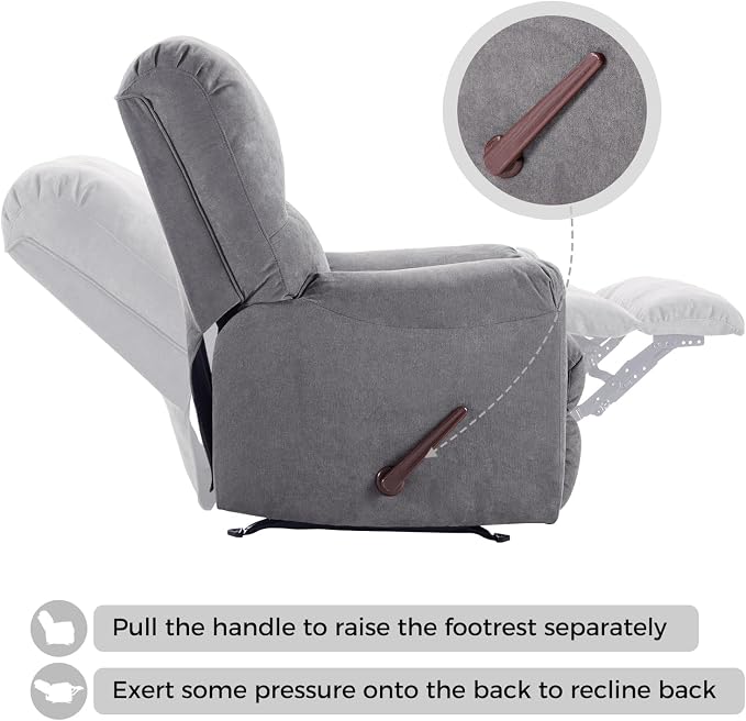 Rocker Recliner Chair for Adults Set of 2,Manual Recliner Chair with Overstuffed Backrest and Armrests, Soft Fabric Manual Rocking Reclining Sofa for Living Room,Grey