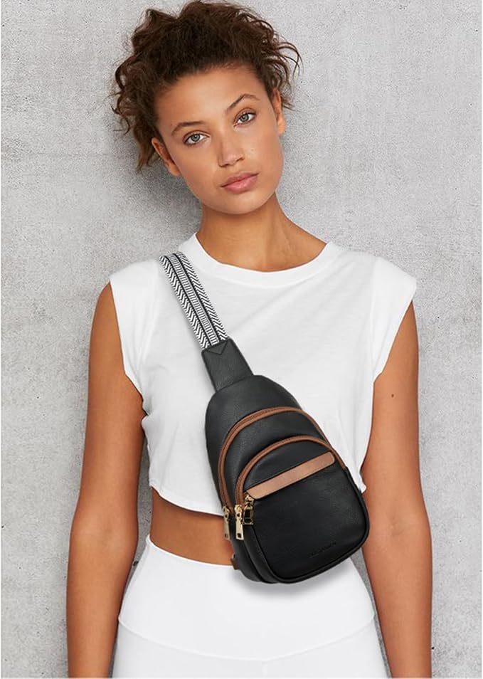 BOSTANTEN Sling Bag for Women Leather Crossbody Bags Fanny Pack Chest Bag for Travel | Adjustable Wide Strap, Small, Anti Theft, Lightweight, Multi Pockets and Carrying Way, Card Slot, Cute Trendy for Everyday