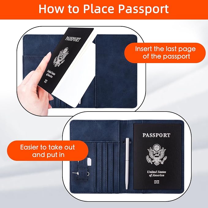 WALNEW Passport Holder for Travel, RFID Passport Cover Wallet for Women Men, PU Leather Passport Book Card Holder Case with Pen, Travelling Essentials for Flying | PU Leather Passport Cover Case with Pen Holder, Travel Must Haves Accessories, Passport ...