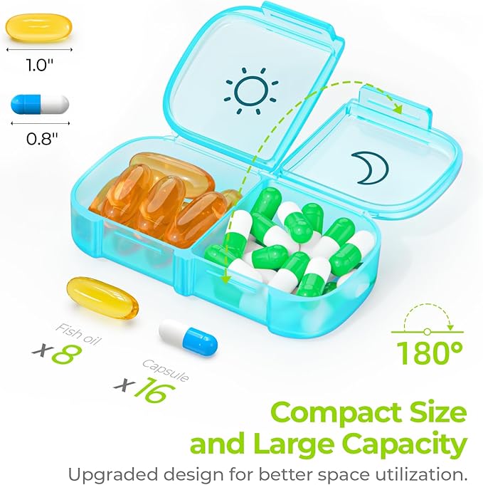 AUVON XL Weekly Pill Organizer 2 Times a Day with One-Side Large Opening Design for Easy Filling, AM PM Pill Box 7 Day, Portable Travel Pill Case for Medication, Vitamins, Fish Oils, Supplements