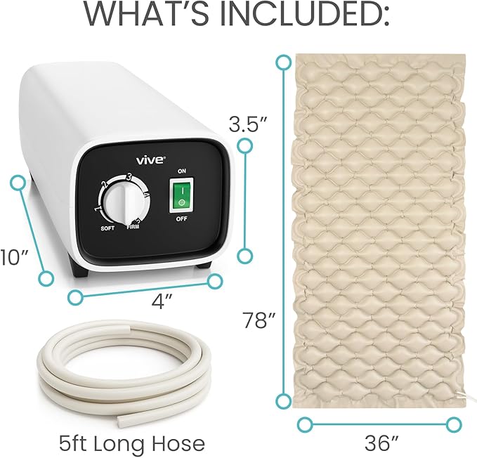 Vive Alternating Air Pressure Mattress Pad - The Original Bed Sore Prevention Solution - Hospital Topper for Bedridden Patients - Includes Waterproof, Breathable Ulcer Cushion & Whisper Quiet Pump