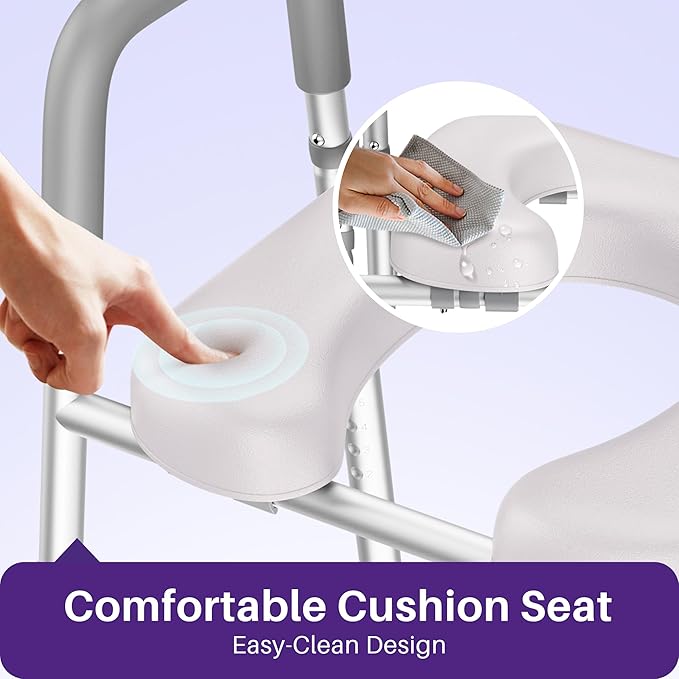 KEKOY Toilet Seat Risers for Seniors, Adjustable Size, Bedside Commode | Padded Elevated with Handles,Fits Most Heights Builds,Tool Free Install, Fits Most Round Elongated Toilets for Handicap, Grey