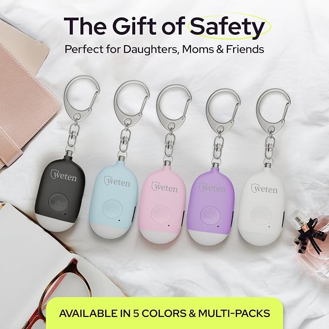 Rechargeable Personal Alarm Keychain, 130dB Siren, LED Light, Blue | Stylish Personal Safety Alert for Women to Carry, Panic Button Alarm for Security