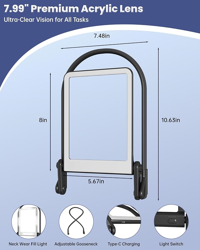 3X Neck Magnifying Glass with Light, Hands Free Magnifier with Light | Magnifying Glass for Reading Close Work, 40 LED Lights Page Magnifier, Lighted Magnifying Glass with 3 Modes