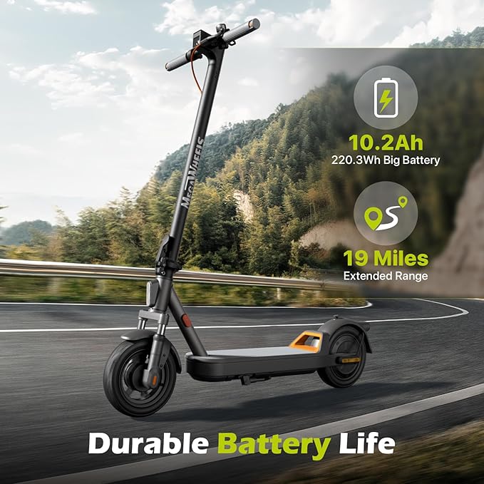 MEGAWHEELS Electric Scooter,Electric Scooter Adults with Suspension,10in Pneumatic Tires,350W Motor,19 Miles Long Range,15.5 Mph,E Scooter with Smart APP Control for Commuting, Outdoor, Short Travel
