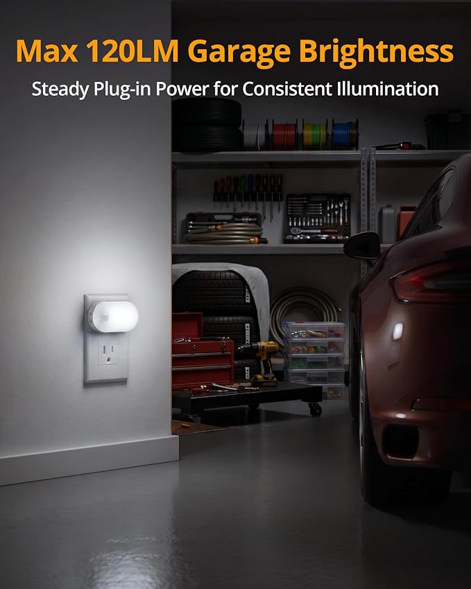 Lyridz 120LM Ultra Bright Plug-in Motion Sensor Night Light, Stepless Dimmable LED Nightlight, Always-On and Auto-Off, for Hallway, Stairs, Bathroom, Bedroom, Garage, Cool White (6-Pack)