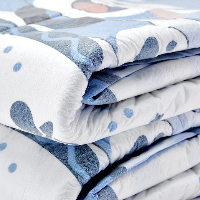 Littleforbig Adjustable Hook-and-Loop Fastener Closure Adult Printed Cloth Back Diaper 2 Pieces - Little Blue BabyFur (Large 36"-48")