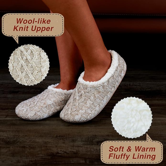 cosyone1997 2-Pair Thick Warm Fuzzy Slippers for Women Indoor Fluffy Sherpa Lined, Winter House Shoe Socks Non-Slip Soft Soles, Cozy Christmas Gifts