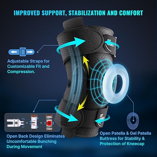 Fit Geno Hinged Knee Brace for Meniscus Tear: Adjustable Knee Support for Knee Pain w/Side Stabilizers & Hinges for Injury or Surgery Recovery - Men and Women