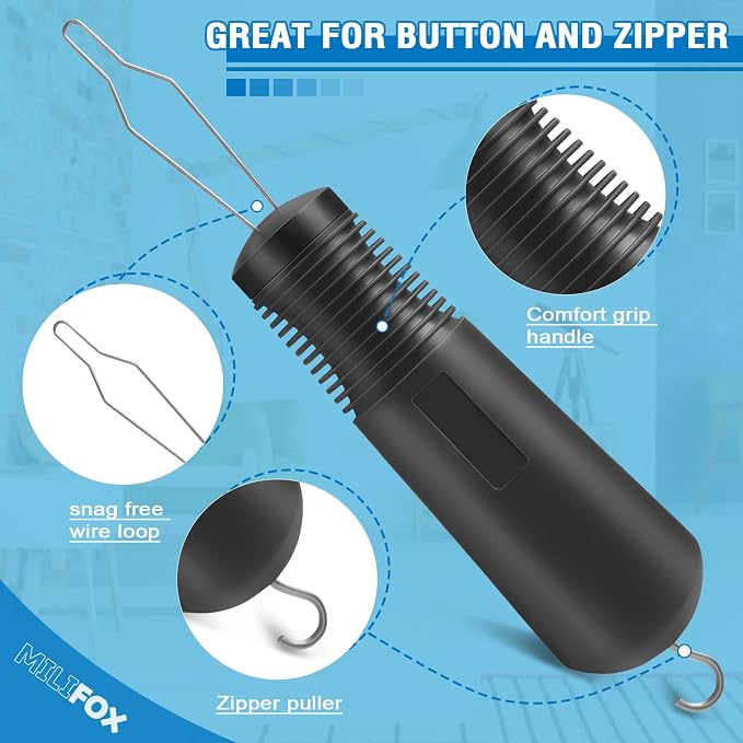 Button Hook for Seniors, Zipper Puller Helper & Shirt Button Helper Tool for Elderly, Arthritis, Zipper Assistant for Dresses, Lightweight Non-Slip One-Hand Zipper Aid Tool (1 Pack)