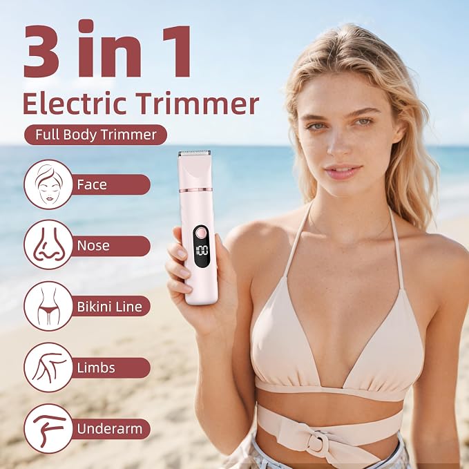 Bikini Trimmer for Women, Nose Hair Trimmer, Painless Electric Razor, Smooth Facial Hair Remover, Body Hair Trimmer for Legs and Armpit