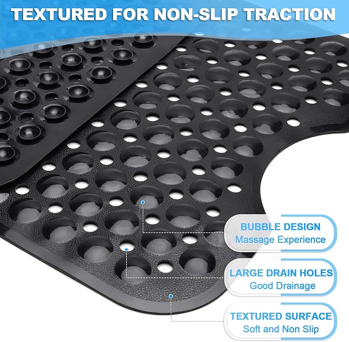 Bathtub and Shower Mats, 40x16 Inch Extra Large Non Slip Soft Bath Tub Mat with Suction Cups and Drain Holes for Bathroom Floor and Keep Tubs Clean, Machine Washable, Black