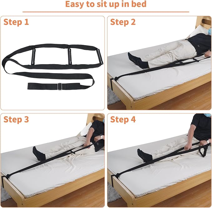 Munzong Bed Ladder Assist Black Pull Up - Sit Up Assist Device, Assistive Bedside Straps with Handle Strap, Portable Rope Beds Ladder Helper for Elderly Senior Injury Handicap Patient Pregnant