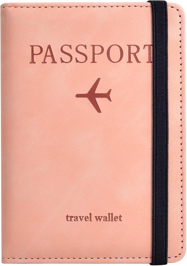 Passport Holder, Passport Cover with Credit Card Slot and Boarding Pass Slot Combo, Passport Wallet Case Book Travel Must Have, RFID Blocking Leather Travel Accessories, Pink