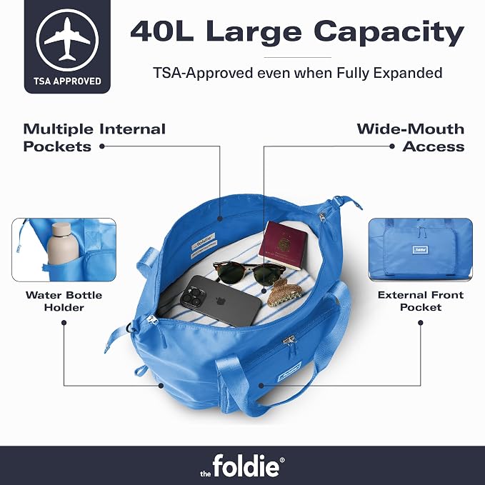 The Foldie Foldable Travel Bag for Women - 40L Weekender Bag with Multiple Pockets - Carry On Expendable Travel Bag