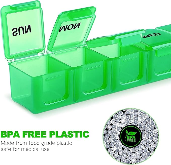 Pill Organizer 2P Green XL Extra Large Weekly and Daily Pill Cases