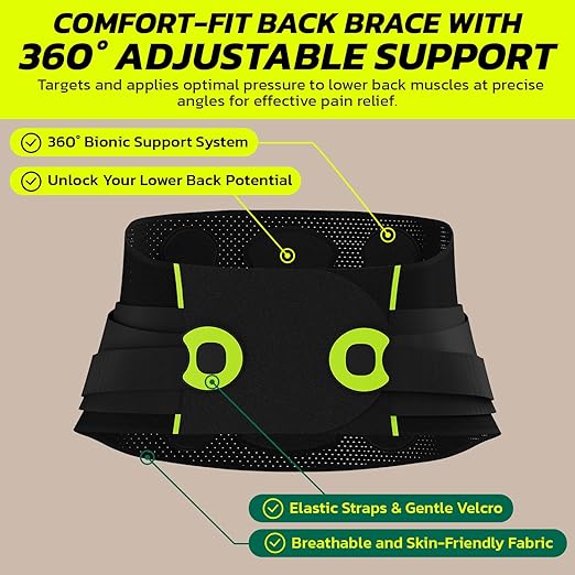 aoFIT Back Brace for Lower Back Pain Relief with 360-Degree Biochemical Hug Support, Back Support Belt for Men and Women, Soft Breathable Fabric Lumbar Support for Herniated Disc, Sciatica XL
