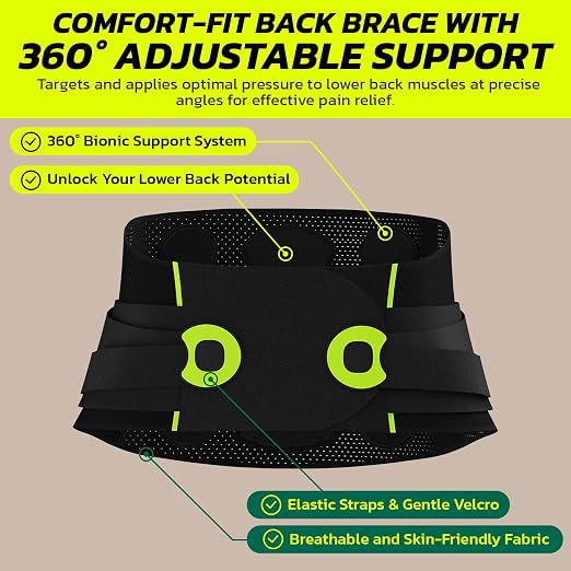 aoFIT Back Brace for Lower Back Pain Relief with 360-Degree Biochemical Hug Support, Back Support Belt for Men and Women, Soft Breathable Fabric Lumbar Support for Herniated Disc, Sciatica XXL