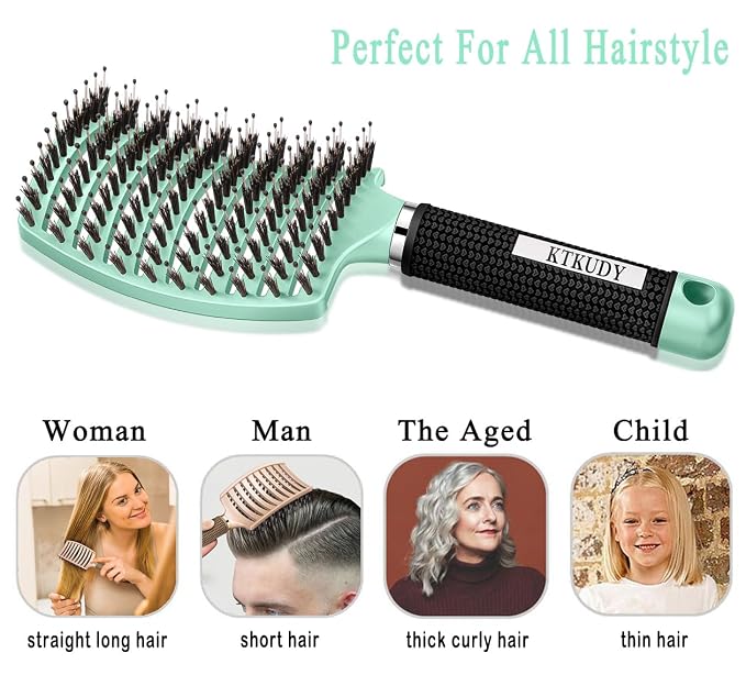 Detangling Brush for Women & Kids, Wet & Dry Hair, All Hair Types | Less pulling & breakage, Boar bristles tame frizz & add shine, Vents for faster blow-drying, Lightweight 4 oz, Non-slip grip