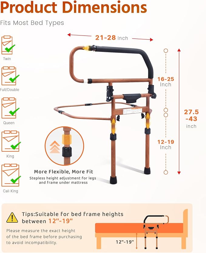 Sangohe Bed Rails for Elderly Adults Safety - Foldable Bed Rail for Senior & People Falling Out of Bed - Bed Rail for Elderly, Height Adjustable, Fits Thick Mattress, Hold up to 300 Lbs, KDB504M-01
