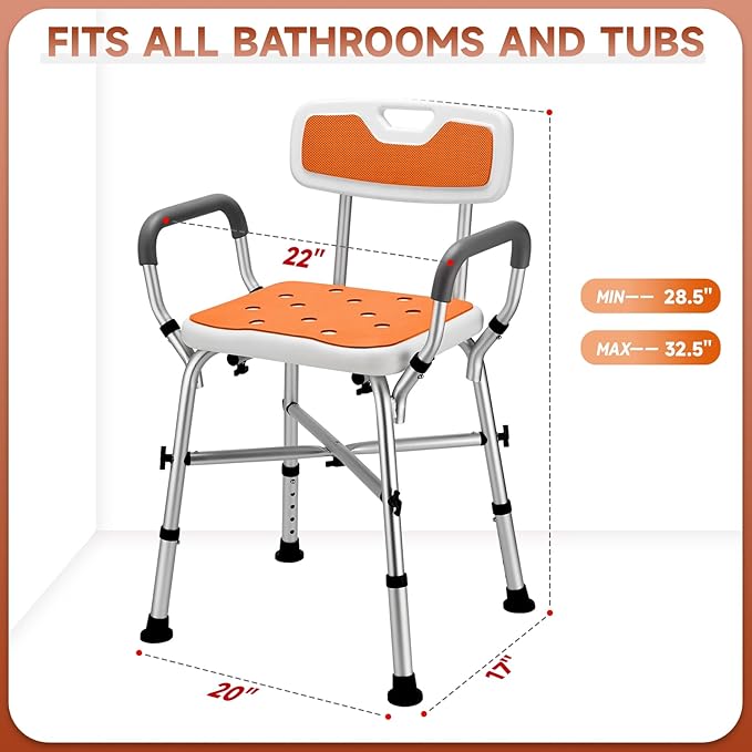 Shower Chair for Inside Shower, FSA/HSA Eligible 600 lbs Heavy Duty Shower Chair for Elderly and Disabled, Height Adjustable Shower Chair with Arms and Back, Bath Chairs for Seniors, Adults, Handicap