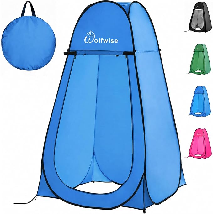 WolfWise Pop Up Shower Tent for Camping Essentials, Compact & Lightweight | Portable Instant Changing Tent with Window & Carry Bag, Privacy Dressing Room Bathroom for Outdoor, 6'3"/6'11" H