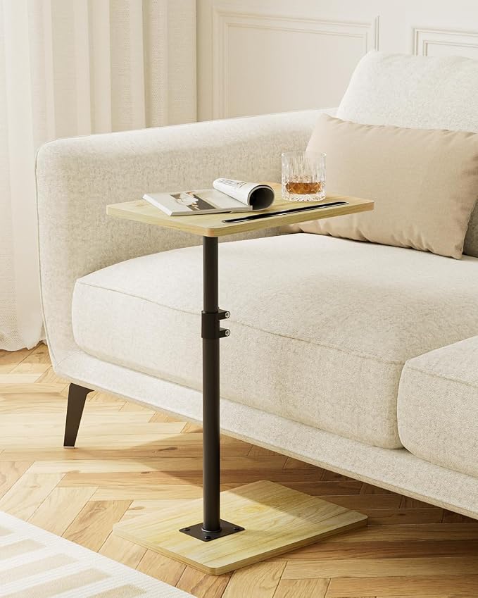 Masupu Sofa Arm Tray Table - 360° Swivel Height Adjustable End Table, Small Snack Side Table for Couch, C Shaped Table for Bed, Chair or TV Tray Table(Natural)