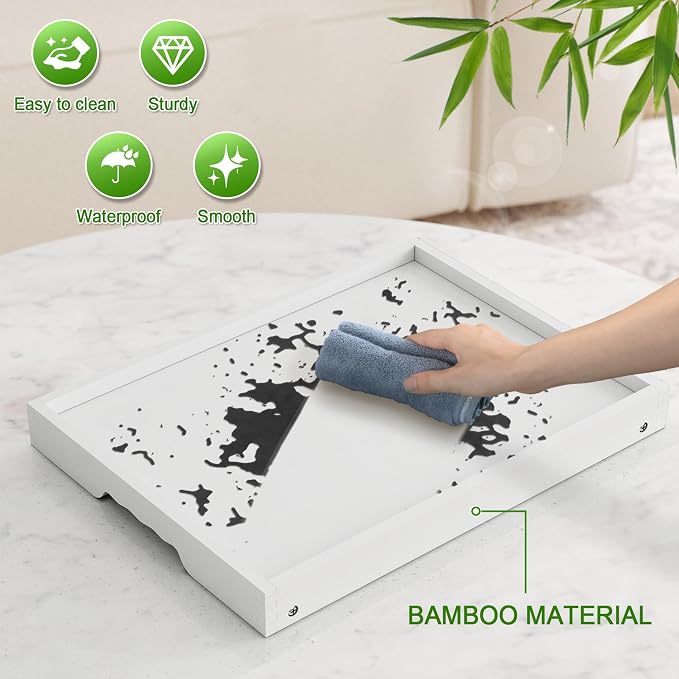 Youpehom Bamboo Bed Tray Tables with Folding Legs, Medium, 2-Pack, White | Two bamboo bed trays with folding legs and handles for meals, laptops, reading and serving in bed or on a sofa.