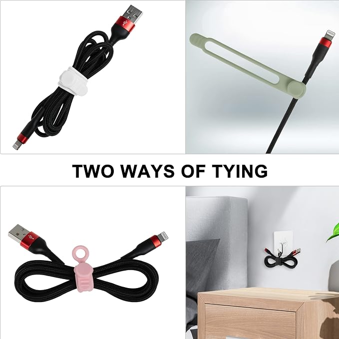 50Pcs Silicone Cable Ties Cord Organizer for Bundling Earphone, Phone Charger, Computer Cords, Reusable Wire Organizer Cable Management in Home,Office,Kitchen,School (5 Colors)