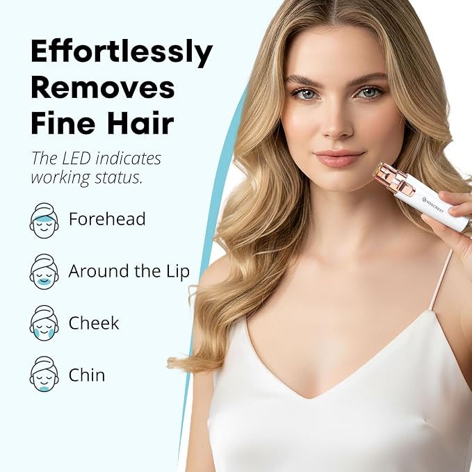 Rechargeable Eyebrow and Facial Hair Remover for Women - 2 in 1 Razor with Built-in LED Light for Painless Hair Removal