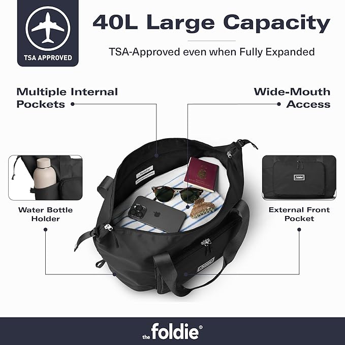 The Foldie Foldable Travel Bag for Women - 40L Weekender Bag with Multiple Pockets - Carry On Expendable Travel Bag