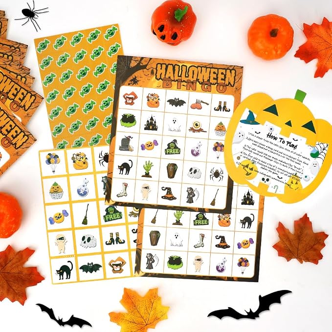 Halloween Bingo Game Cards, 24 Players Halloween Bingo Cards for Halloweens Party Games Gifts Classroom School Family Group Activities Crafts Accessories, Halloweens Indoor Bingos Game