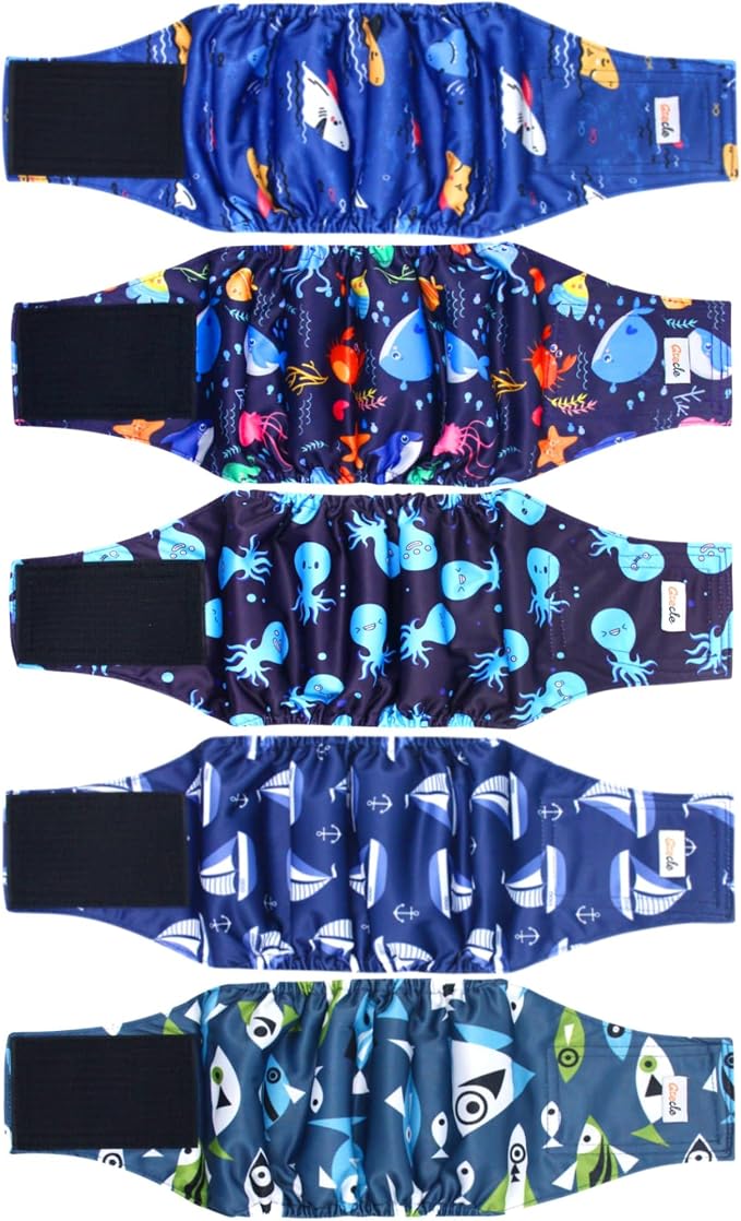 5 Pack Dog Diapers Male Reusable, Premium Belly Bands for Dogs, High Absorbing Male Dog Pee Wraps for Doggie in Incontinence or Excitable Urination and Training XL
