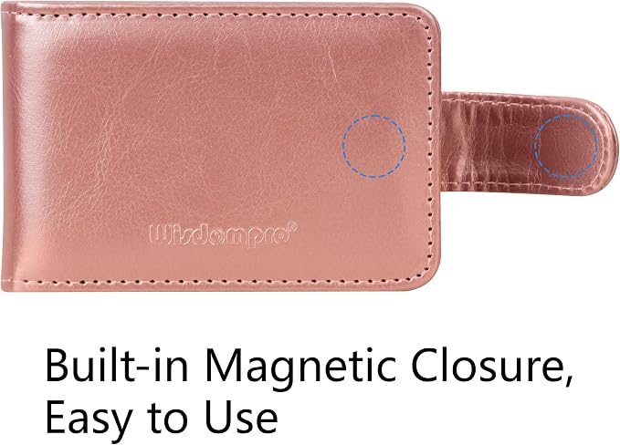 Wisdompro Credit Card Holder, RFID Blocking Wallet Debit Card Protector | Slim Leather Credit Card Organizer Case, Card Case with Magnetic Shut, 20 Card & 7 Memory Card Slots - Horizontal Rose Gold
