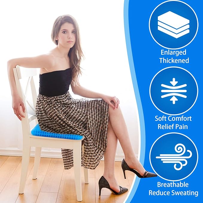 KYSMOTIC Large Gel Seat Cushion for Long Sitting (Large & Thick), Soft & Breathable, Gel Cushion for Wheelchair Reduce Sweat, Chair Cushion for Office Chair (Black Cover) | Gel Cushion for Wheelchair, Soft & Breathable, Gel Chair Cushion for Hip Pain, ...