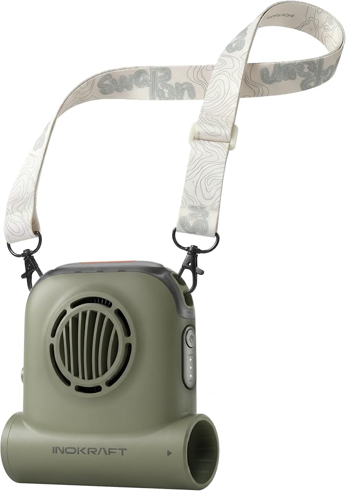 InoKraft Hands Free Trail Fan, Portable Fan, 49ft/s Turbo Waist Fan Clip On Design, Portable Cooling Fan for Hiking, Camping & Outdoor Work, Moss Green, Battery Excluded