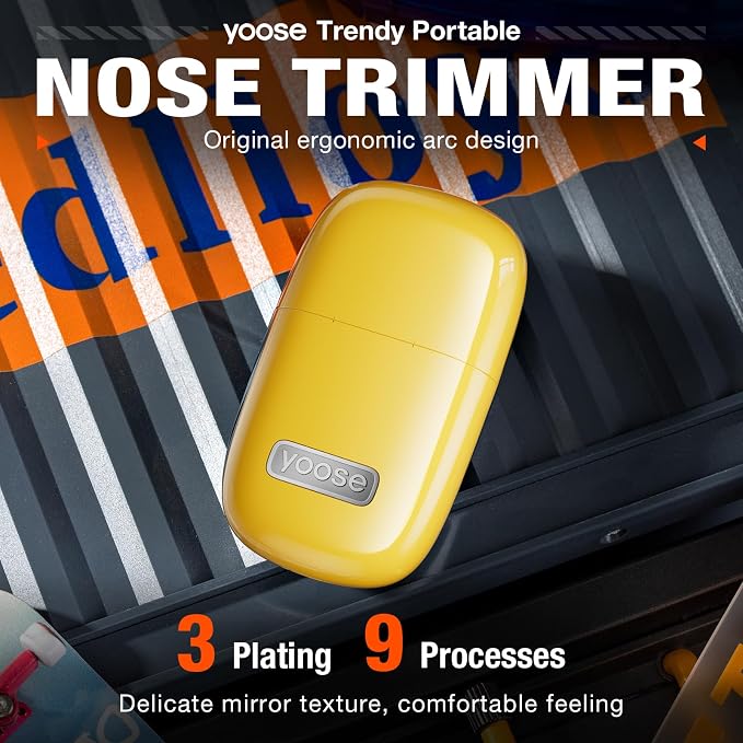 yoose Nose Hair Trimmer, Alloy Nose Trimmer for Men and Women, Yellow | IPX7 Waterproof, USB-C Rechargeable, Travle Size Nose Trimmers, Dual-Edge Blade, Painless Trimming, Long-Lasing, Low Noise