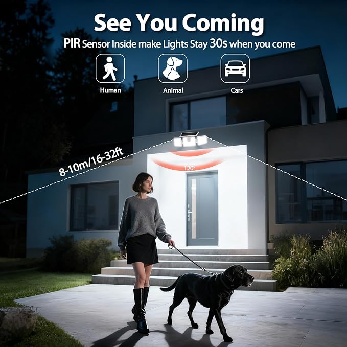 INCX Solar Lights Outdoor, 3000LM Motion Sensor Outdoor Lights, 2PCS, White | 3 Adjustable Heads; 156 LEDs; IP65 Weather Resistant; 6500K Daylight; Wide coverage for garages,yards,patios,and entryways
