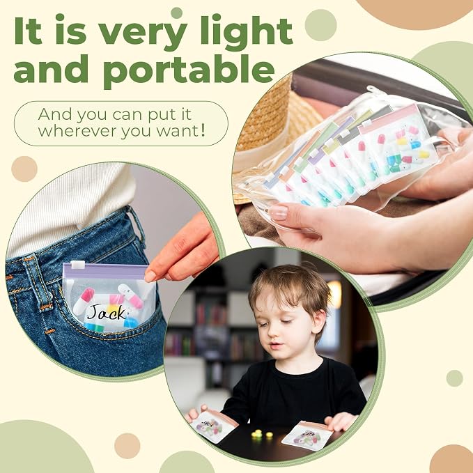 Sherr 35 Pcs Pill Pouch Bags with Zipper Pill Pouch Set Travel Reusable Translucent Medicine Organizer Self Sealing Plastic Bag with Slide Lock for Storage(Stylish Morandi,3 x 3 Inch,Blank Style)
