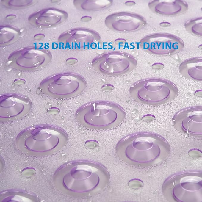 AmazerBath Bath Tub Mat, Medium Size 27.6 x 15 Inches Non-Slip Shower Mats with Suction Cups and Drain Holes, Bathtub Mats Bathroom Mats Machine Washable (Clear Purple)