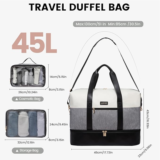 LOVEVOOK Weekender Bag for Women, Large Duffle Bag for Travel with 2 Packing Cubes, Carry on Overnight Bag with Shoe Compartment, Mom Hospital Bags for Labor and Delivery
