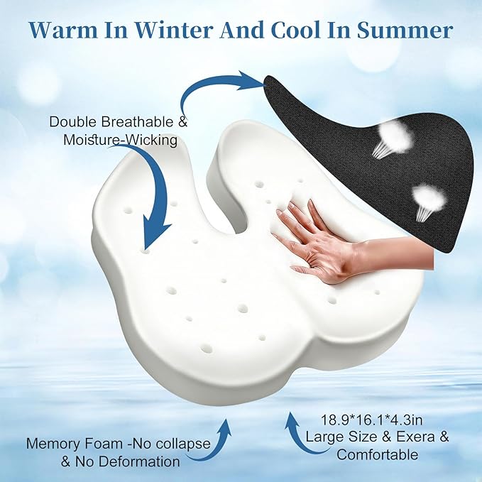 Seat Cushions, Comfort Memory Foam Office Chair Cushions, Ergonomic Seat Pad for Office Chair/Wheelchair/Gaming Chairs/Car Seat/, Pressure Relief Sciatica & Pain Relief for Long Sitting