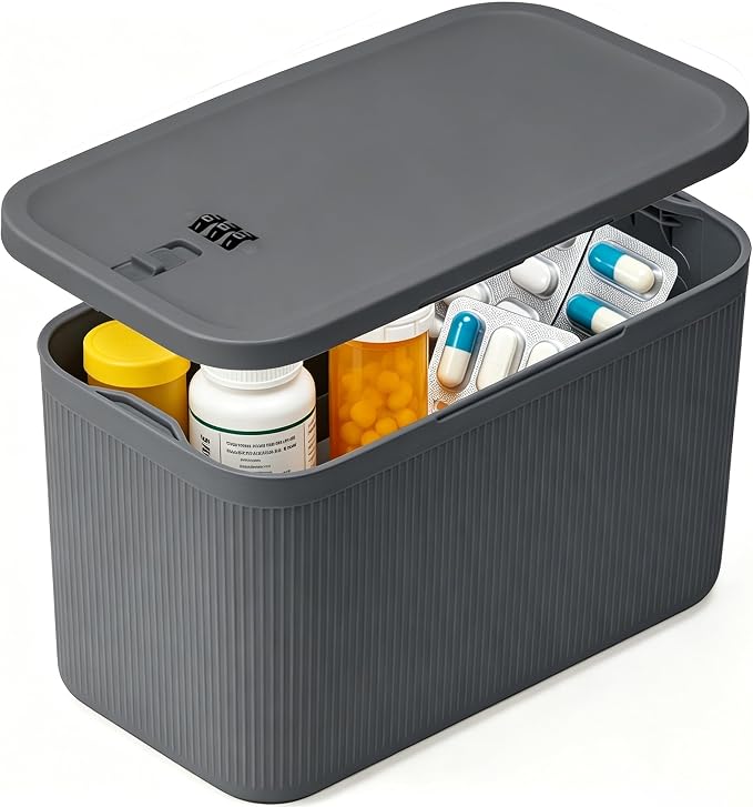 Lockable Storage Medicine Lock Box, 5cm Taller Combination Lockable for Code Medicine Safe Phone Jail Snacks Pill Safe Lockbox Small Cash Box with Locks for Home Fridge Office School Travel