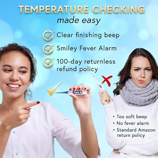 iProven Oral Thermometer, Measures in 10 seconds with flexible tip and fever alarm, Digital Medical Thermometer for adults, kids and toddlers - DTR-1221A